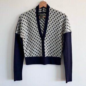 Zac Posen V-Neck geometric retro mod faux cardigan wool lightweight sweater